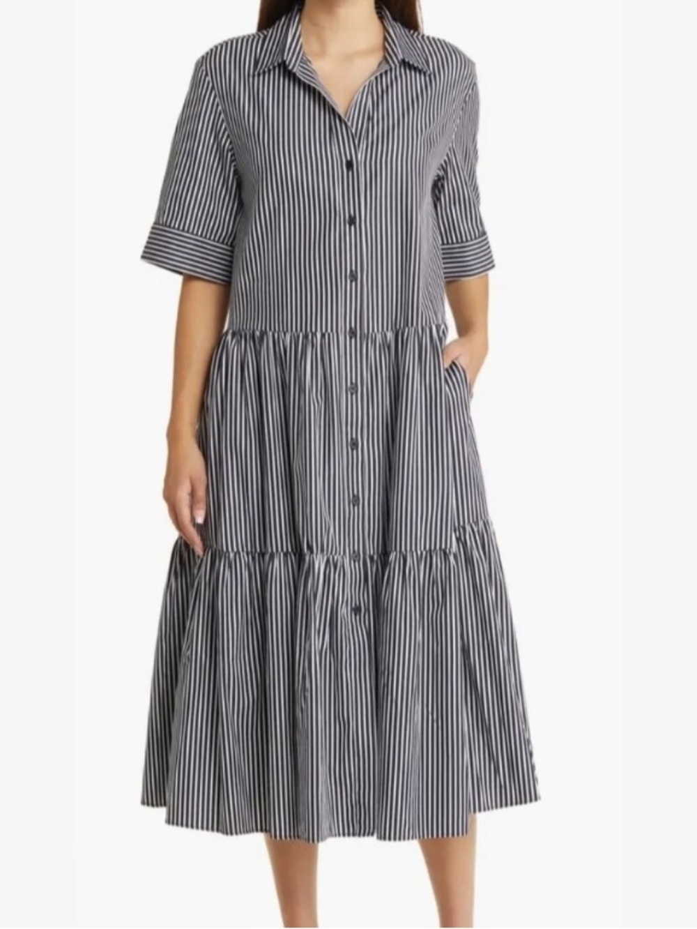 Nordstrom Stripped Button Down Cotton Midi Dress EUC